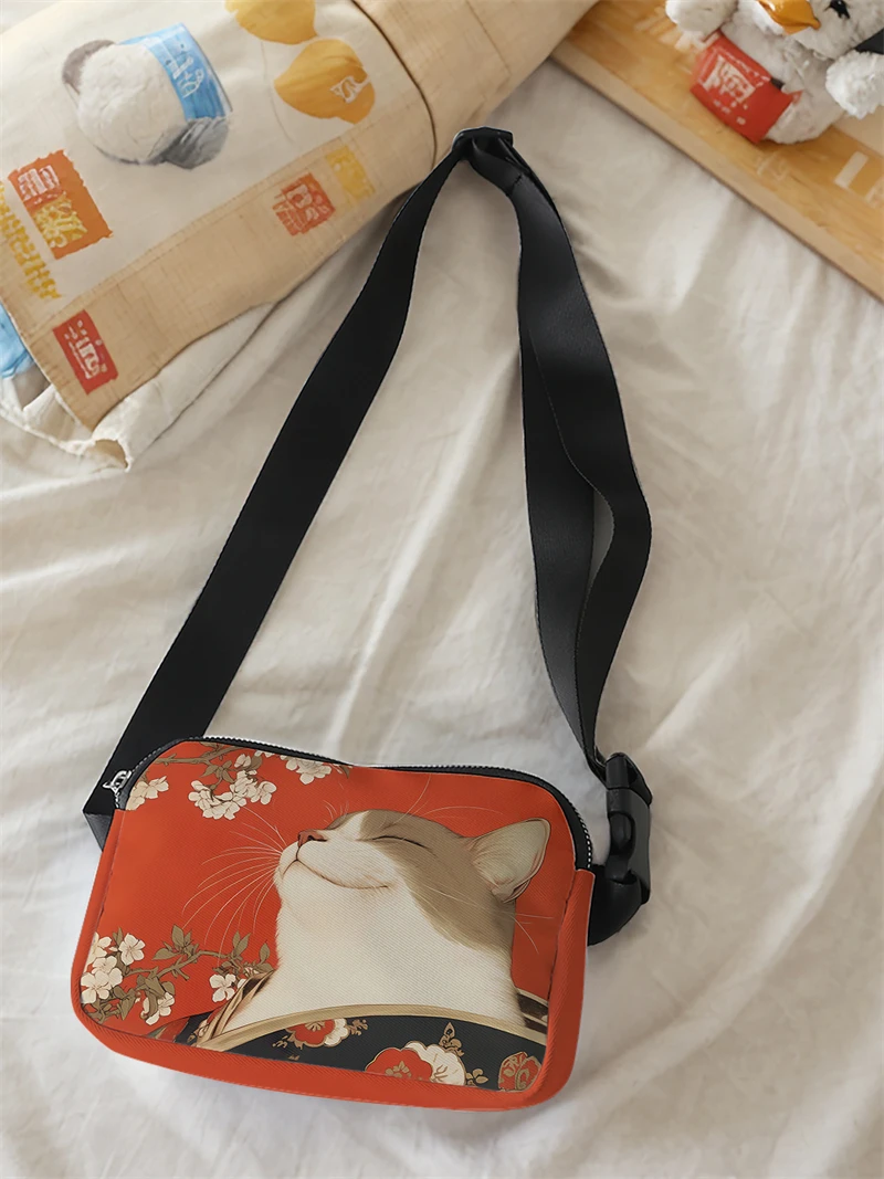 1pc,Flower Cat Fashion Adjustable Crossbody Bag, Neutral Sports Waist Bag, Suitable for Running