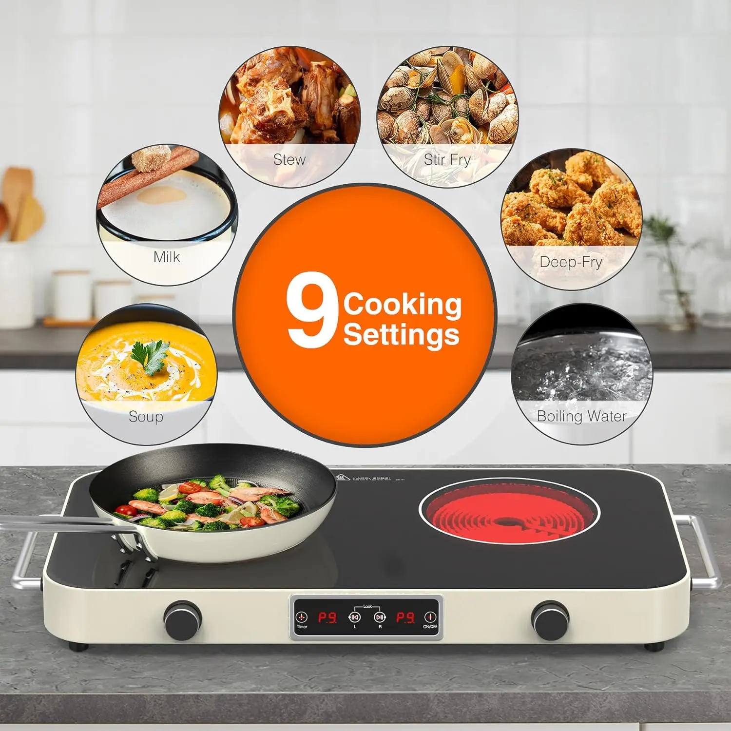 Electric burner, Electric Stove Top with 2 Handle, 2 Burner Electric Cooktop with 9 Power Settings 5