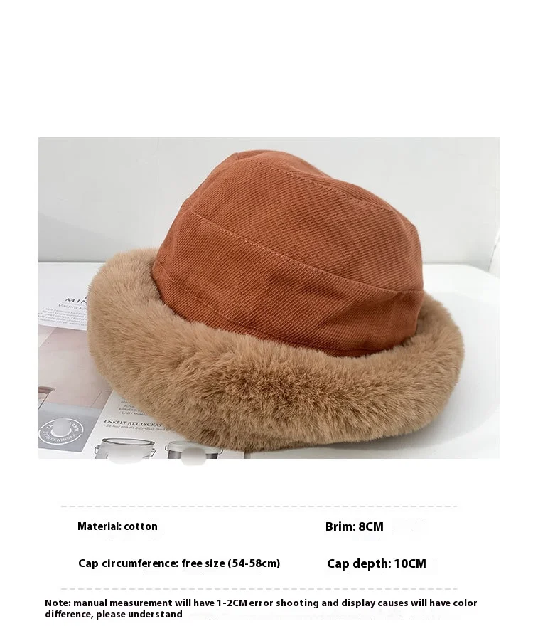 Autumn Winter Thick Plush Bucket Hat Warm Ear Protection Basin Hat_voghion.com