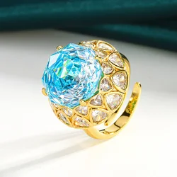 Exquisite Pink Quartz and Aquamarine Sparkling Ring for Women - Elegant Fine Jewelry Gift (Blue)