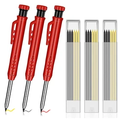 Jeu de Crayons de Menuisier Solide avec 7 Fils de Recharge, Taille crayon Intégré, Outil de Marquage à Crayon Mécanique pour Trous Profonds 