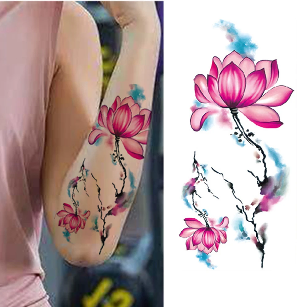 Sexy Flower Arm Temporary Tattoo Sticker Beauty Blue Rose Plum Bossom Lotus  Body Chest Leg Waterproof Tatoo Fashion Totem - AliExpress, image size:1000x1000