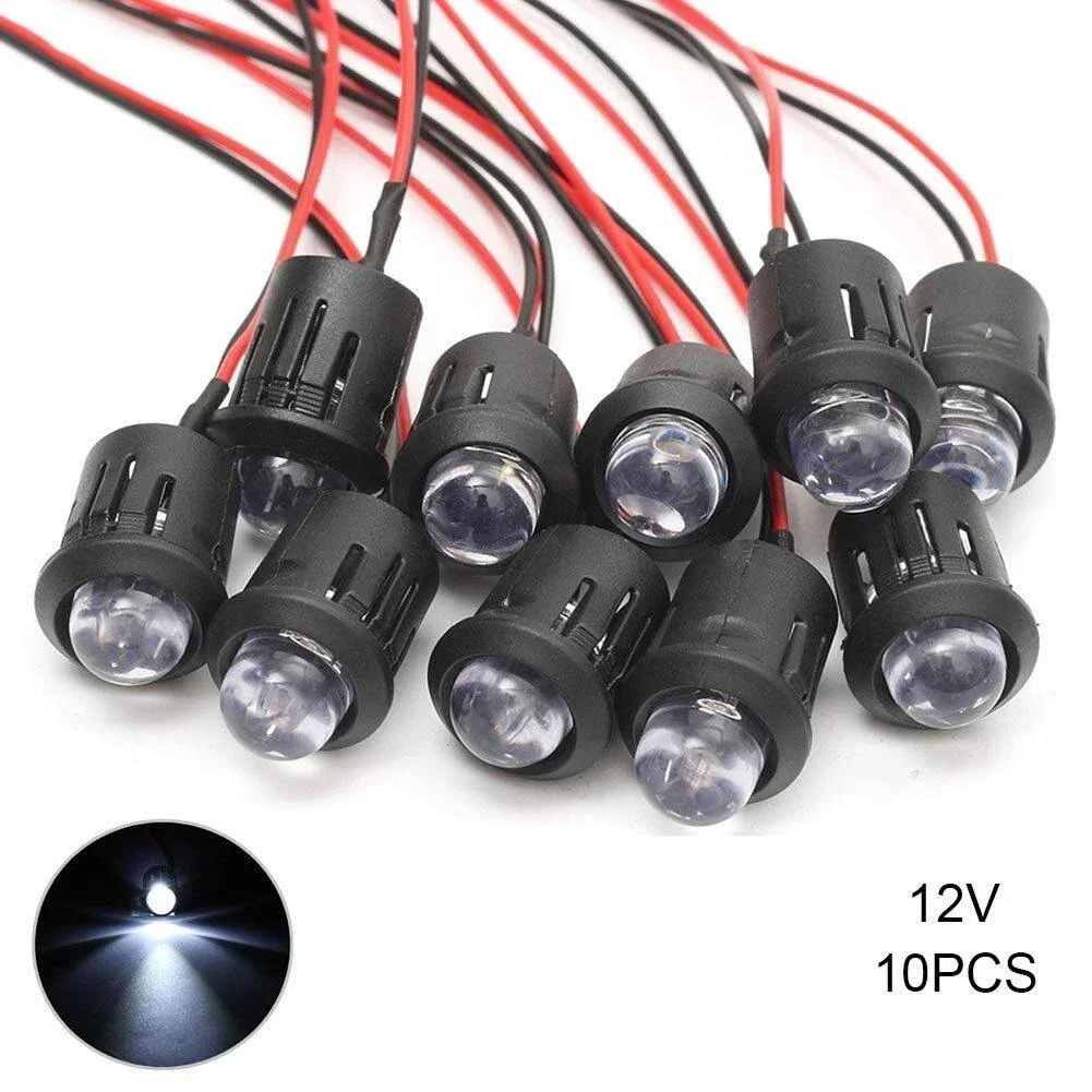 10 Pcs 12V 10mm Pre-Wired Constant LED Ultra Clear Bulb Cable Prewired Led-Lamp Garden Decoration Lighting Lamps Water Clear