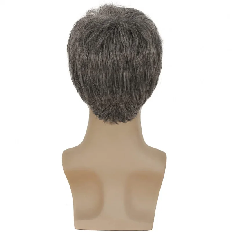 Parrucca Corta Grigia da Uomo, Sintetica, per Costume di Halloween, Morbida, a Strati, Effetto Naturale (Grigio) - immagine 5