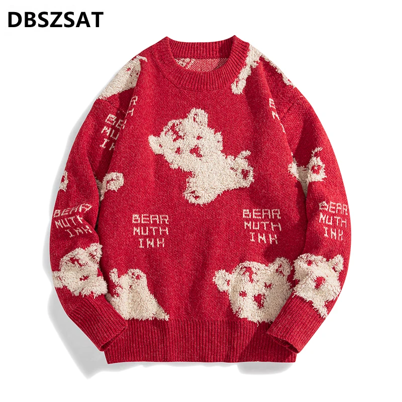 Knitting Sweater Men Cute Cow Print O-Neck Jumpers Streetwear Harajuku 2023  Autumn Couple Oversized Casual Fashion Pullovers