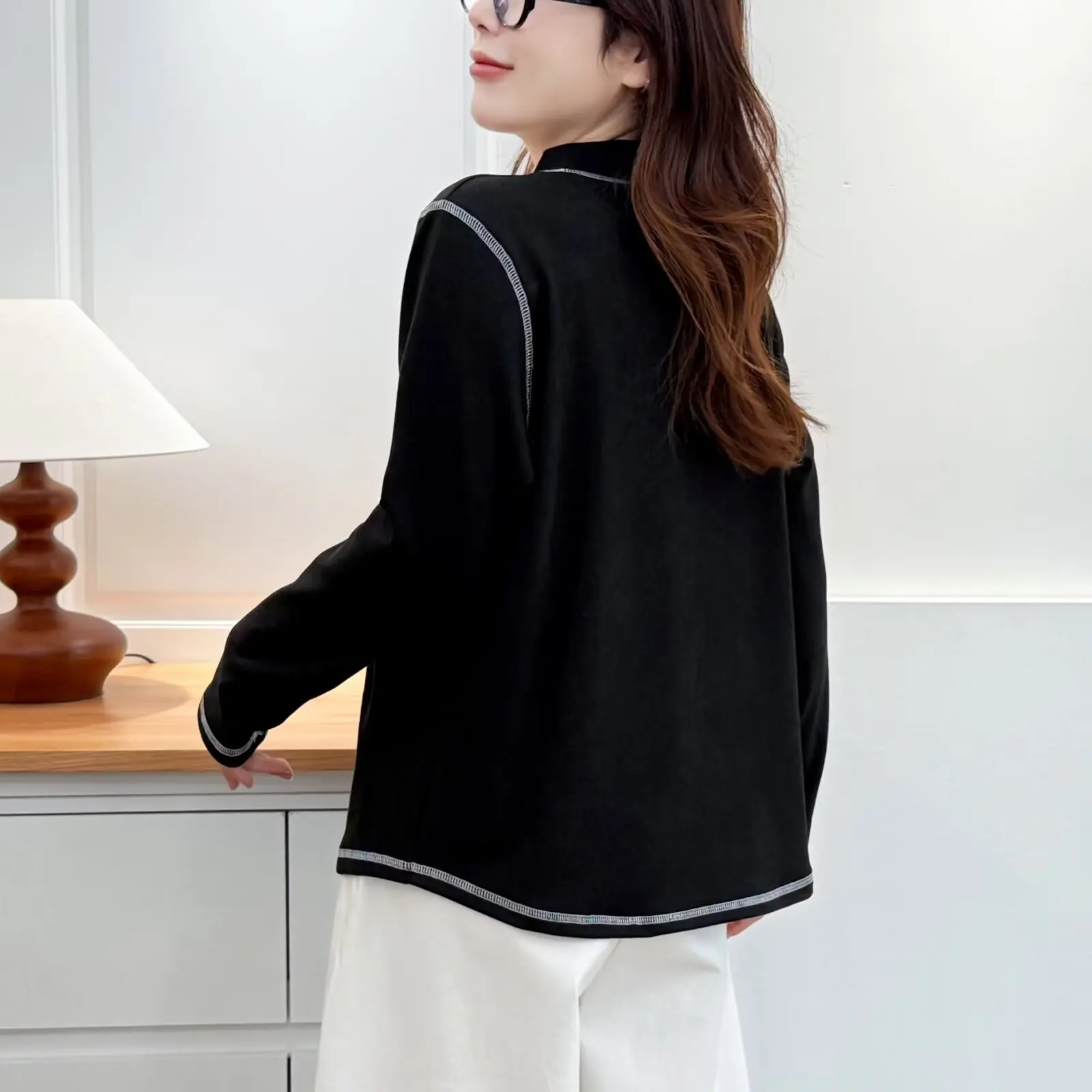 XXXXL Fashion Plus Size Women's T-Shirt New Warm De Velvet Printing Bright Line Inner Tops For Autumn And Winter 2571