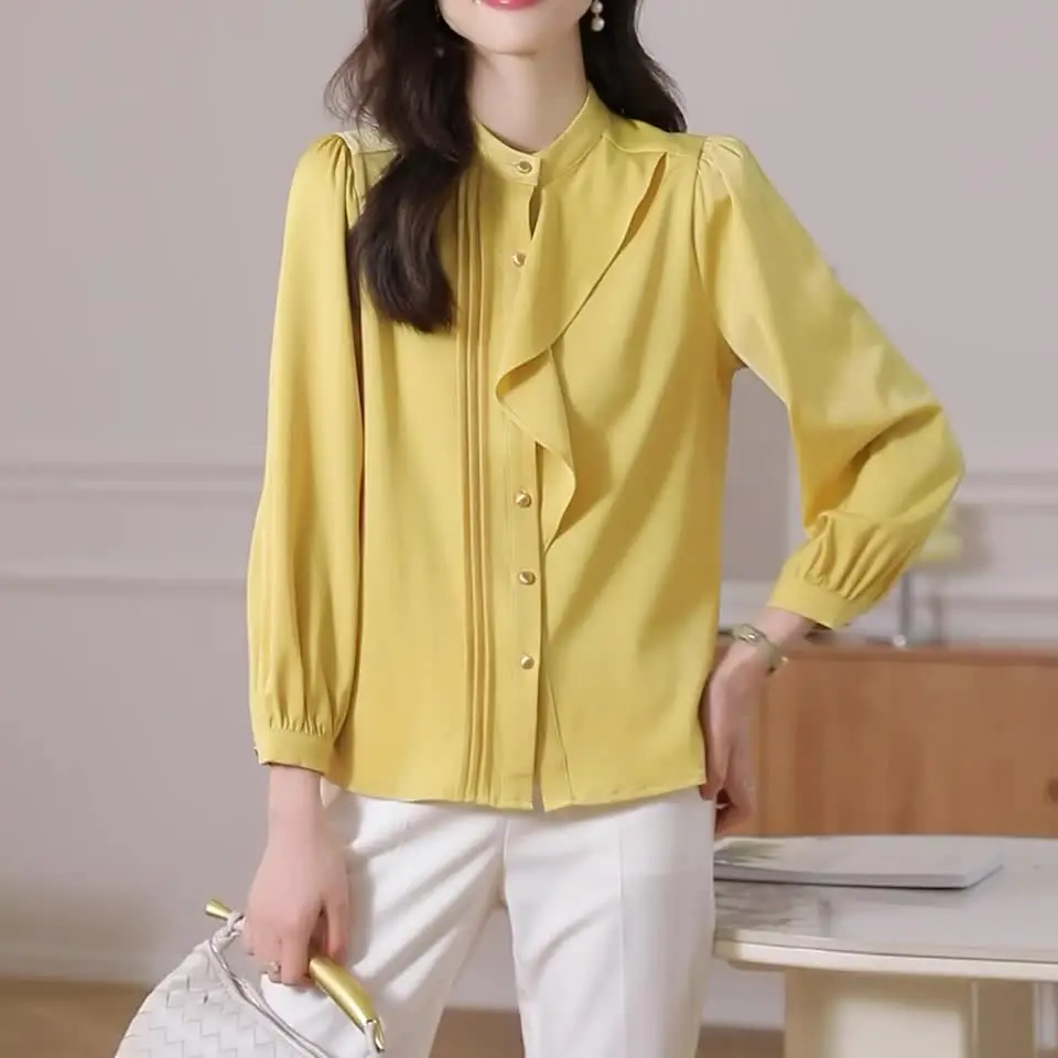 Женская шифоновая блузка с оборками элегантная повседневная свободная офисная