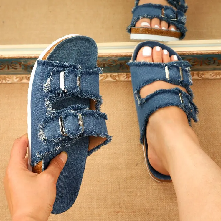 Women Sandals Comfortable Slip-on Wedge Sports Beach Walk Summer Fashion Denim