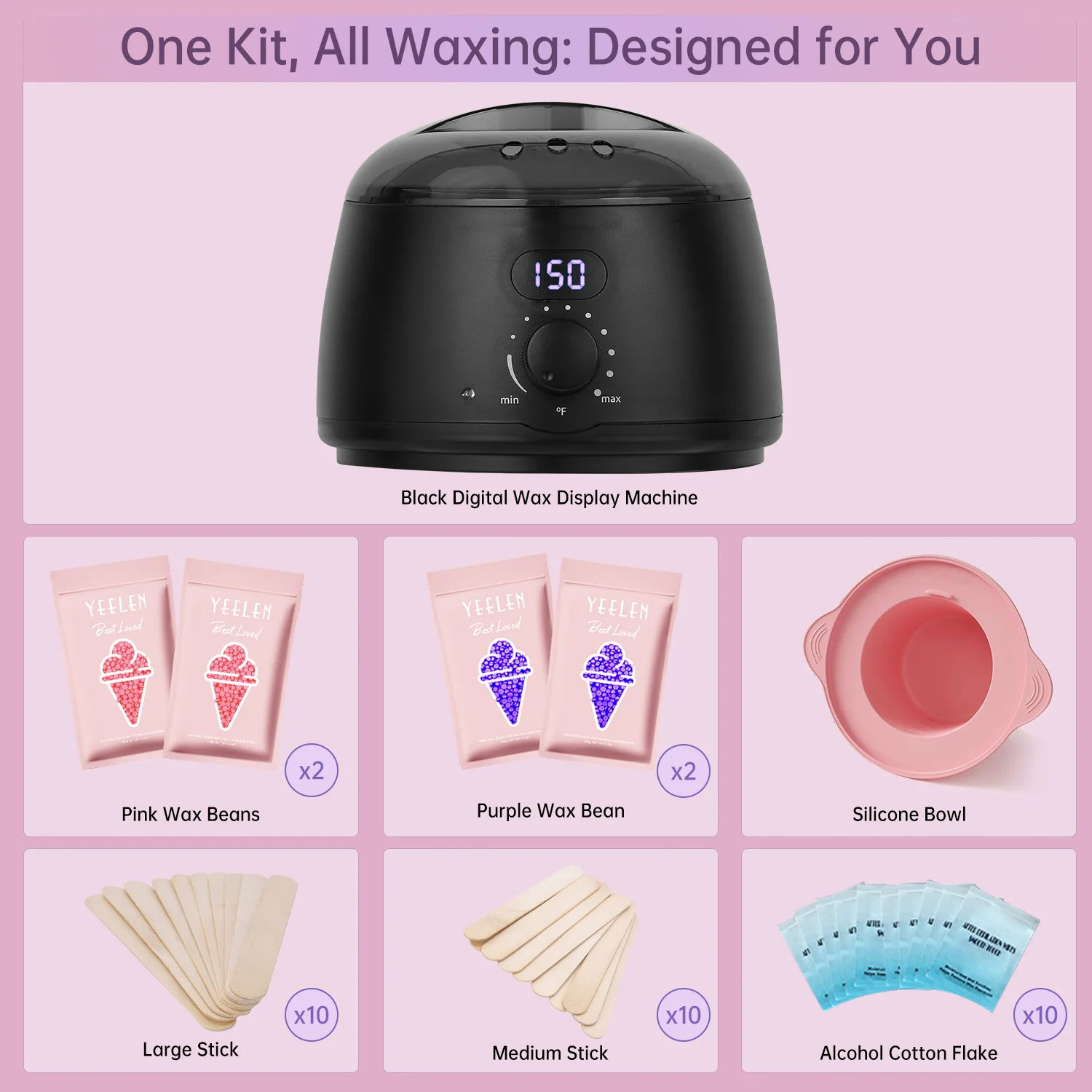Hair Removal Kit Digital Wax Heater with US Plug Contains 14 oz Hard Wax Beads for Full Body Unisex