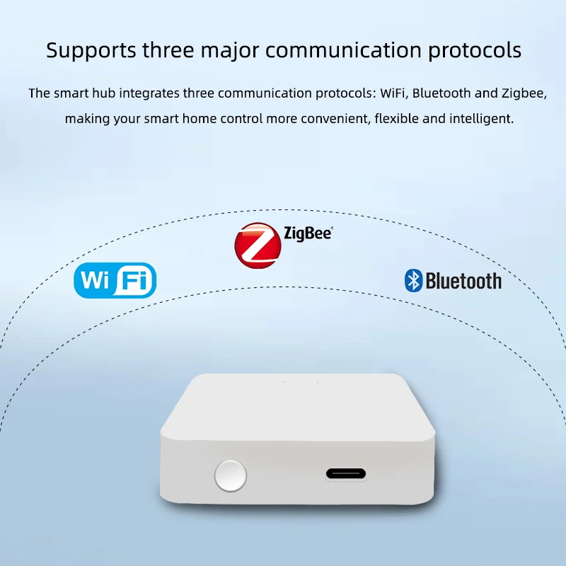 Compact Smart Home Gateway held in a hand to show scale