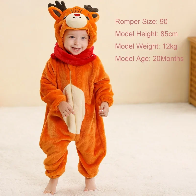 MICHLEY Carnival Winter Baby Rompers Hooded Flannel Toddler Infant Clothes Overall Bodysuits Jumpsuit Costume For Kids Girl Boy 2