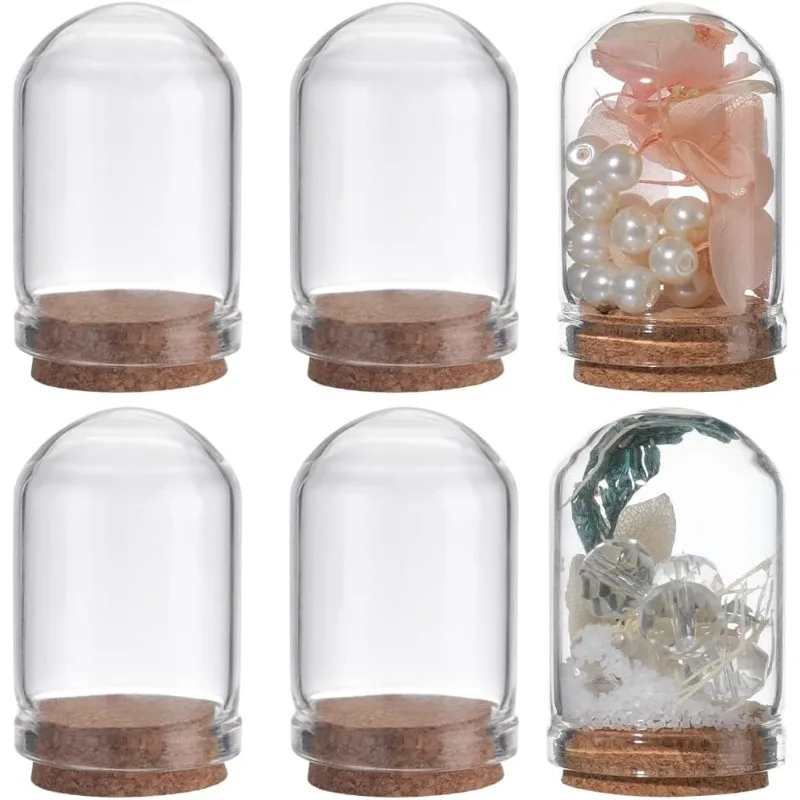 20Pcs Cloche Bell Jar 8mL Glass Display Dome Cork Base 1.28 inch Small Bottles Mini Bottles Dome Decorative Jars