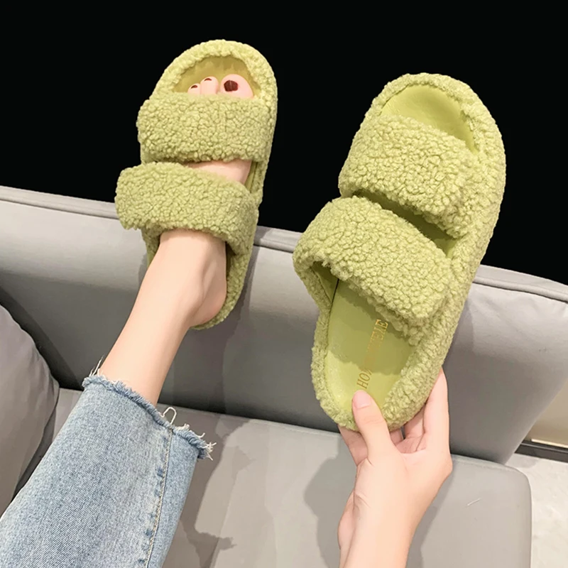 Fur Shoes Womens Slippers Outdoor Pantofle Luxury Slides Flock Low