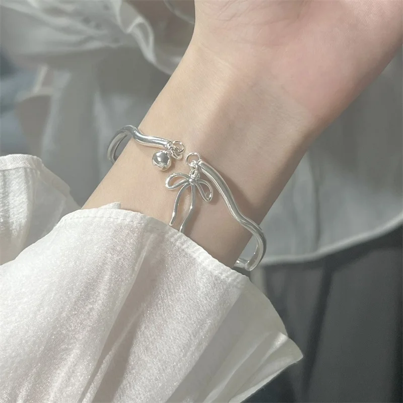 Korean Delicate Bow Bell Heart Bangle for Women New Trendy Butterfly Tassel Wrist Cuff Bracelet Party Everyday Jewelry Gift for bangle bracelet