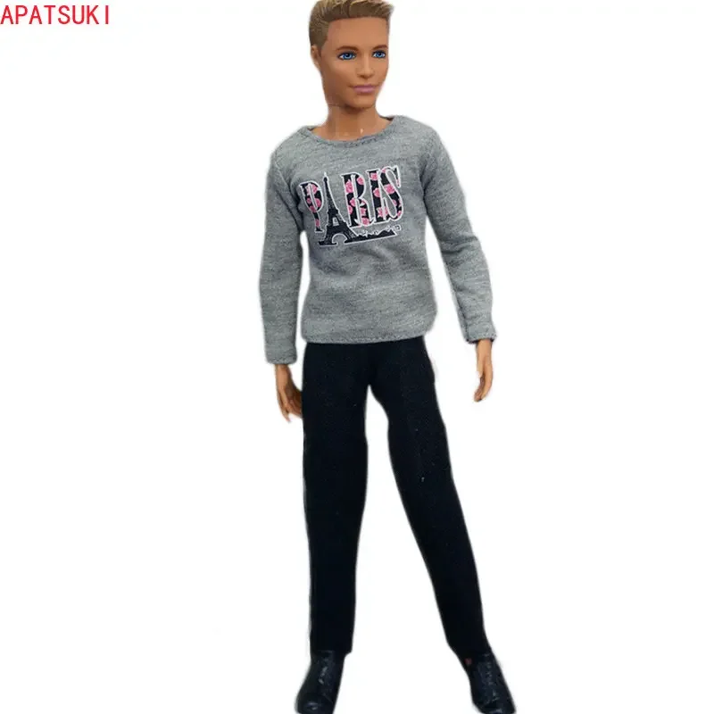 Top A Maniche Lunghe Grigi E Pantaloni Neri Completi Per Ken Doll Fashion Clothes Set Per Accessori Per Bambole Ken Boyfriend Di Barbie