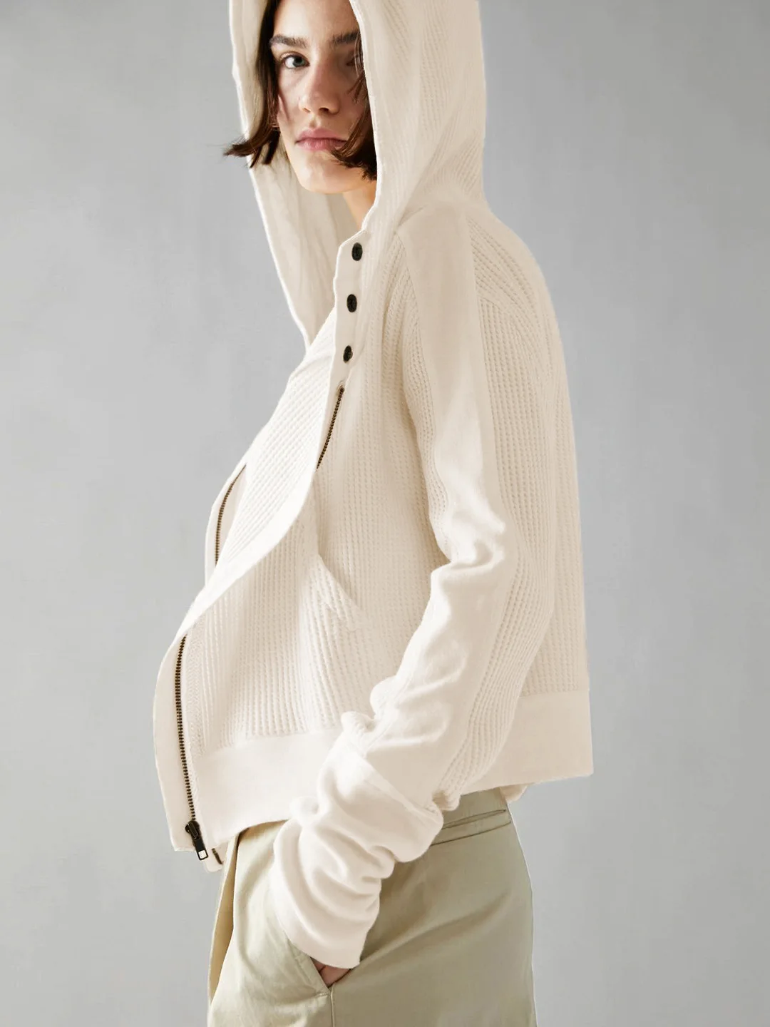 Jacket stitching sweater hooded sweater lazy wind zipper hooded short sweater zip hoodie