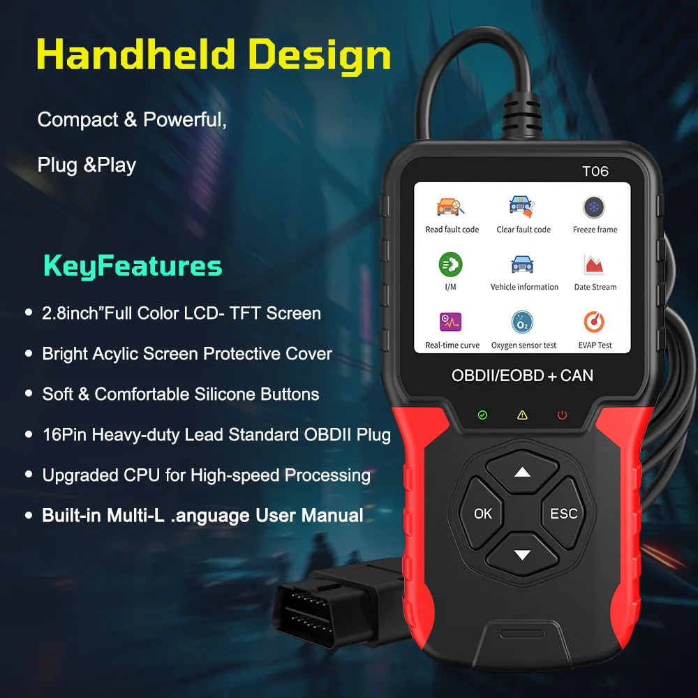 Multi-language Support Auto Accessories Car Diagnostic Tool T06 Battery Tester OBD2 Scanner Code Reader Check Engine System 5