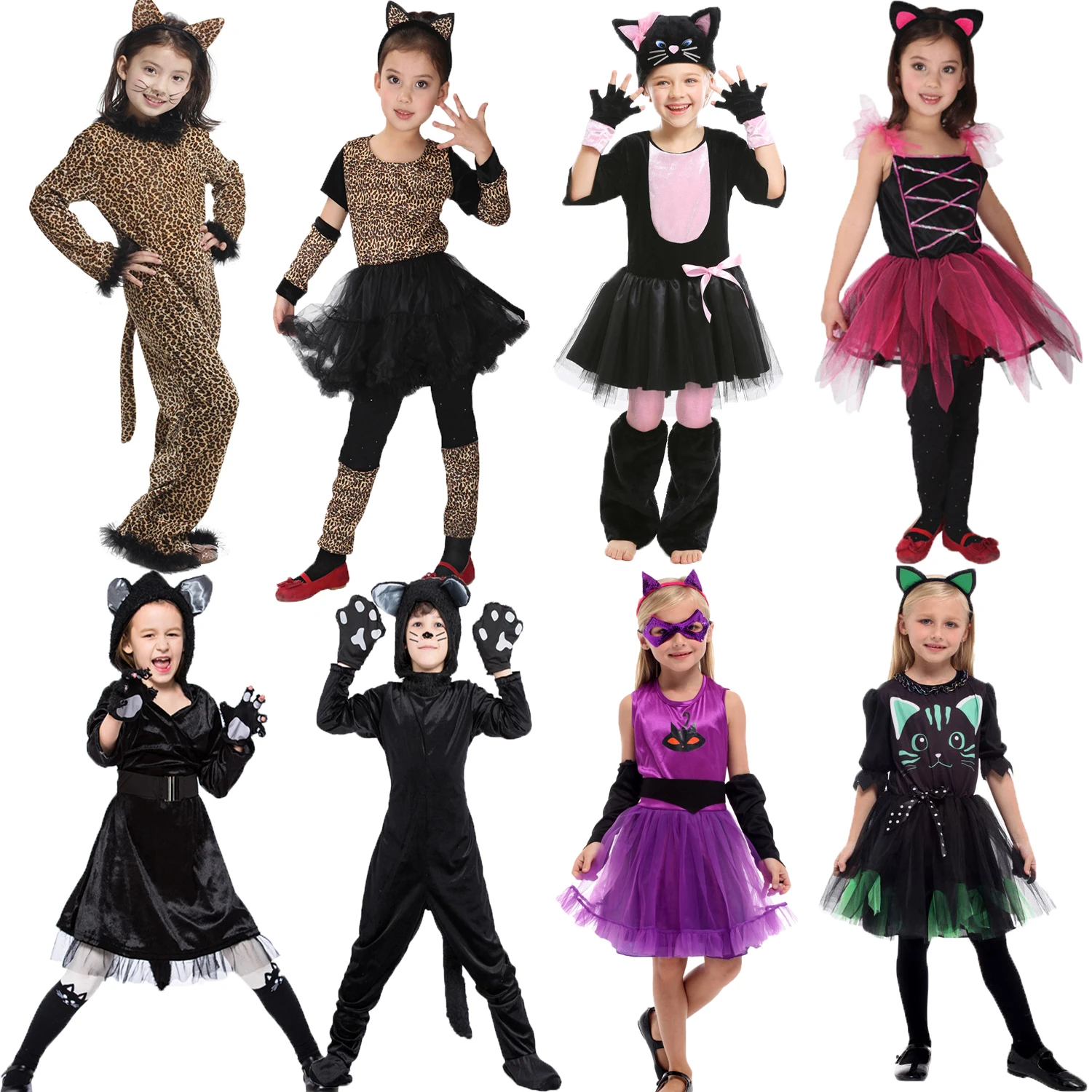 Halloween purim trajes de festa família combinando animal preto gato traje  cosplay macacão para adulto crianças menina fantasia vestido - AliExpress