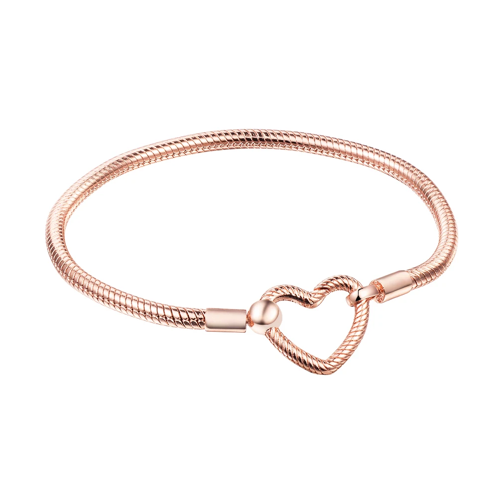 

CKK Heart Closure Snake Chain Bracelet 925 Silver Sterling Wavy Slider Original Jewelry For Women Plata Pulseras Mujer