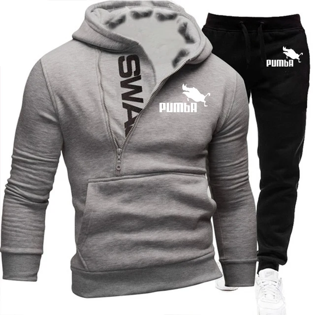 Men Casual Tracksuit Hoodies Set Men's Sportswear Outfit Sweatshirt+Sweatpant 2 Pieces Suit Pullover Hoody Sets Male Fashion Gray