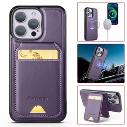 MagSafe Magnetic Leather Flip Wallet Phone Case - iPhone 13 Pro Max (Purple)