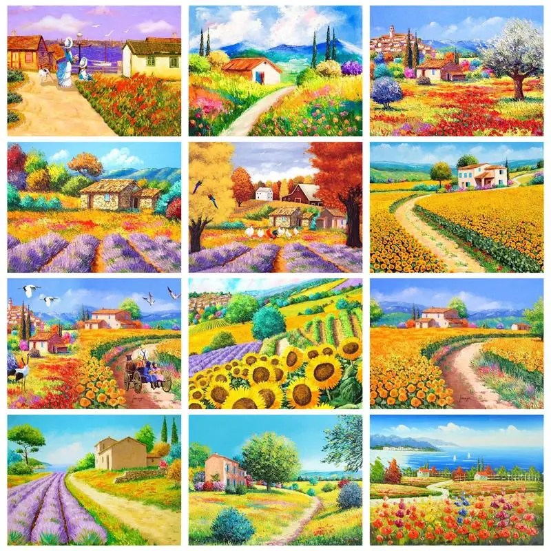 CHENISTORY 40x50cm Painting By Numbers Handmade Flower Field Drawing By Numbers Diy Crafts Gift Home Decoration Artwork