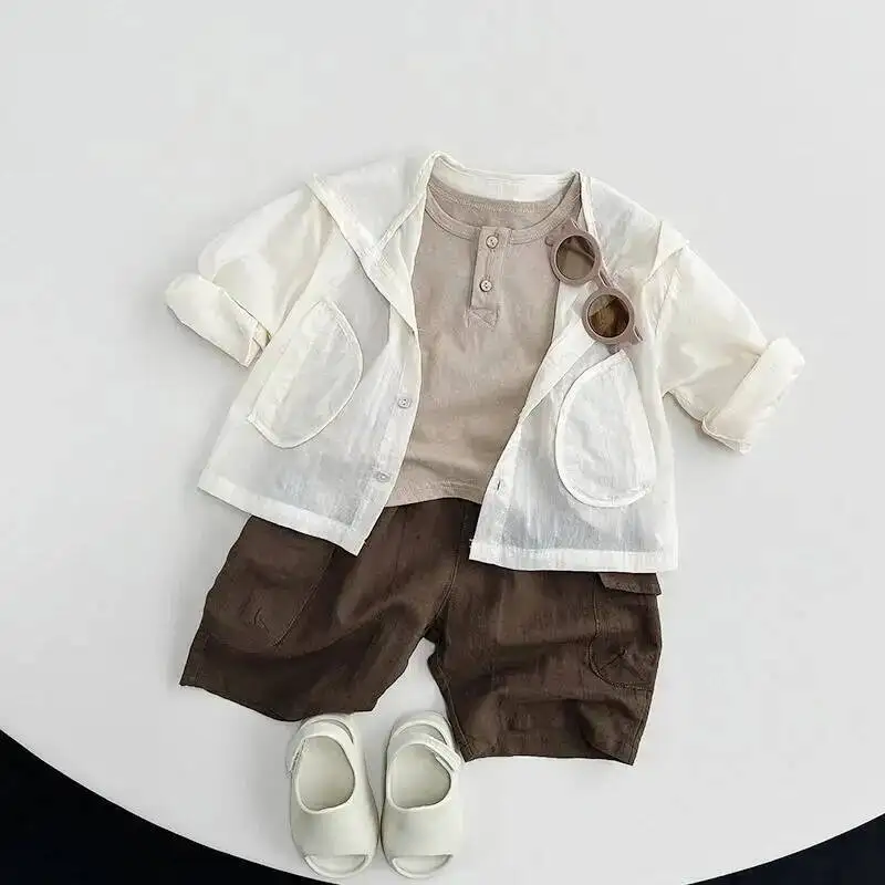 Frühling Sommer Kinder Shorts 1-8Y Jungen Leinen Baumwolle Taschen Feste Kurze Hosen Hosen Koreanische Kleinkind Tragen Für Kinder Kleidung Neue – Detail 7