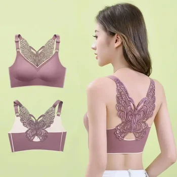 Padded Seamless Butterfly Lace Women's Brassiere Push Up Underwear Shockproof Comfortable Beautiful Back Sports Bra Tank Top 1