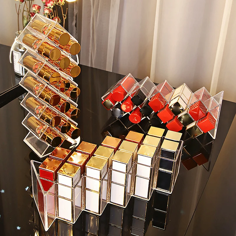 Acrylic Lipstick Holder Organizer 9/16 Slots Clear Lip Gloss Fish Shape Tower Case Display Stand Storage Box Makeup Cosmetic 2