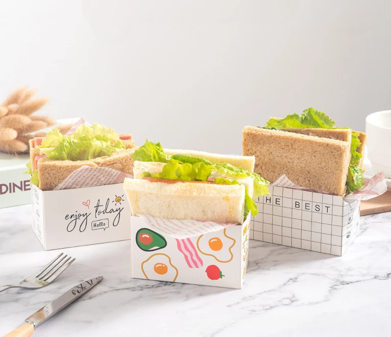 50pcs Foldable Sandwich & Toast Paper Boxes, Waterproof & Oil-Resistant Takeout... - SKU FSTB2203 - UGI Packaging