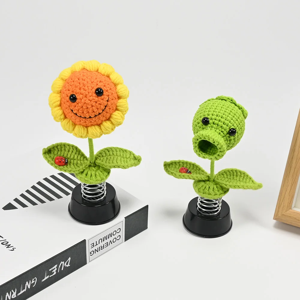 Crochet Pea Shooter Bobblehead Car Accessories, Car Plant