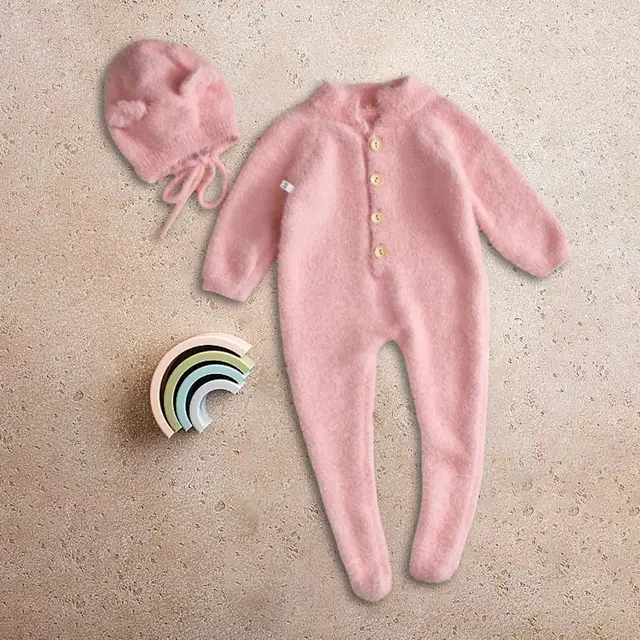 Newborn Pyjama Playsuit Outwear with Hat Cute Baby Coverall Outfit for Photo Props Birthday Party Baptism Wedding Party Holiday 1
