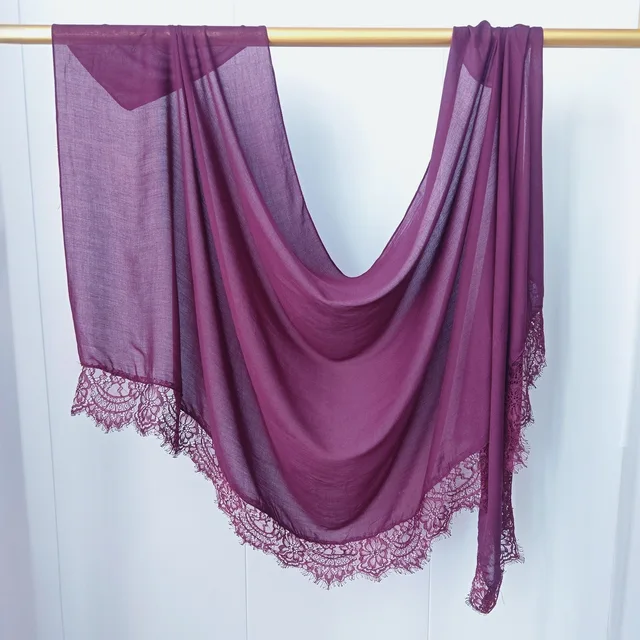Hijab Ramadan en Rayonne, Coton et Modal, avec bordure en dentelle, Turban respirant, Châle uni en coton, Foulard pour femmes