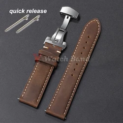 Premium Genuine Calfskin Leather Watchband with Butterfly Buckle - Brown Strap for 18mm (DarkBrown)