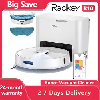 Redkey R10 Robot Aspirapolvere 2 in 1 Auto Aspirapolvere Mop Funzione di pulizia Navigazione LiDAR Forte potenza di aspirazione 4000Pa Sacchetto per la polvere da 4 L