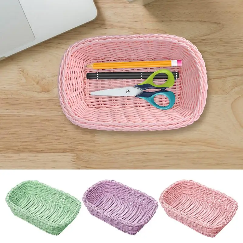 

Fruit And Food Small Woven Basket Solid Color Kitchen Fruit Organizer Basket Waterproof Bread Serving Tray For Storage Baskets