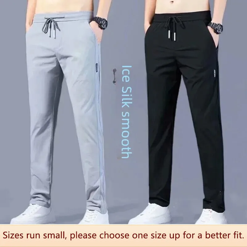 Men-Casual-Pants-Straight-Slim-Loose-Trendy-Summer-Style-Ice-Silk ...