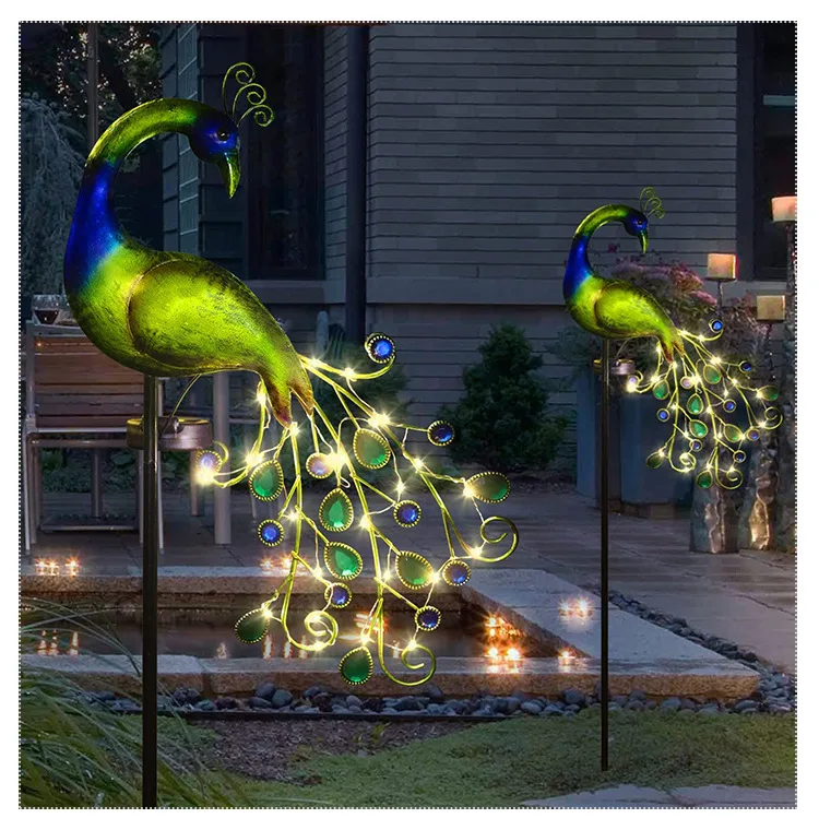 Solar Powered LED Lawn Light, Pavão, à prova d'água, Fairy Garden Decor, Lâmpada para Pavilhão, Quintal Paisagem