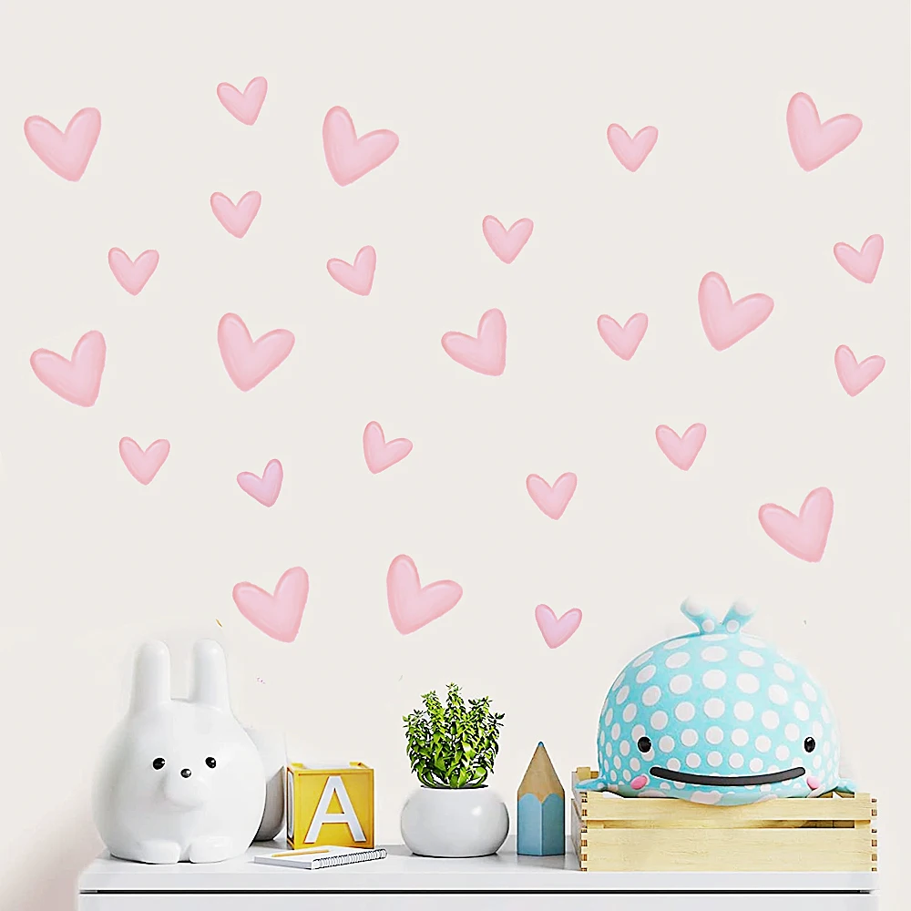 Wall Stickers Pink Heart 60pcs = 6 Sheets Children Baby Girls Room Decor