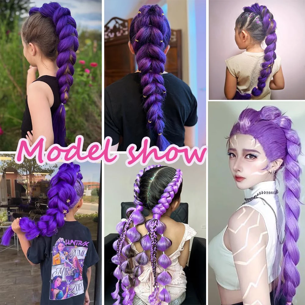 Purple Braiding Hair Pre Stretched Long Synthetic Braiding hair Extensions for Stage Party Halloween Costume Cosplay