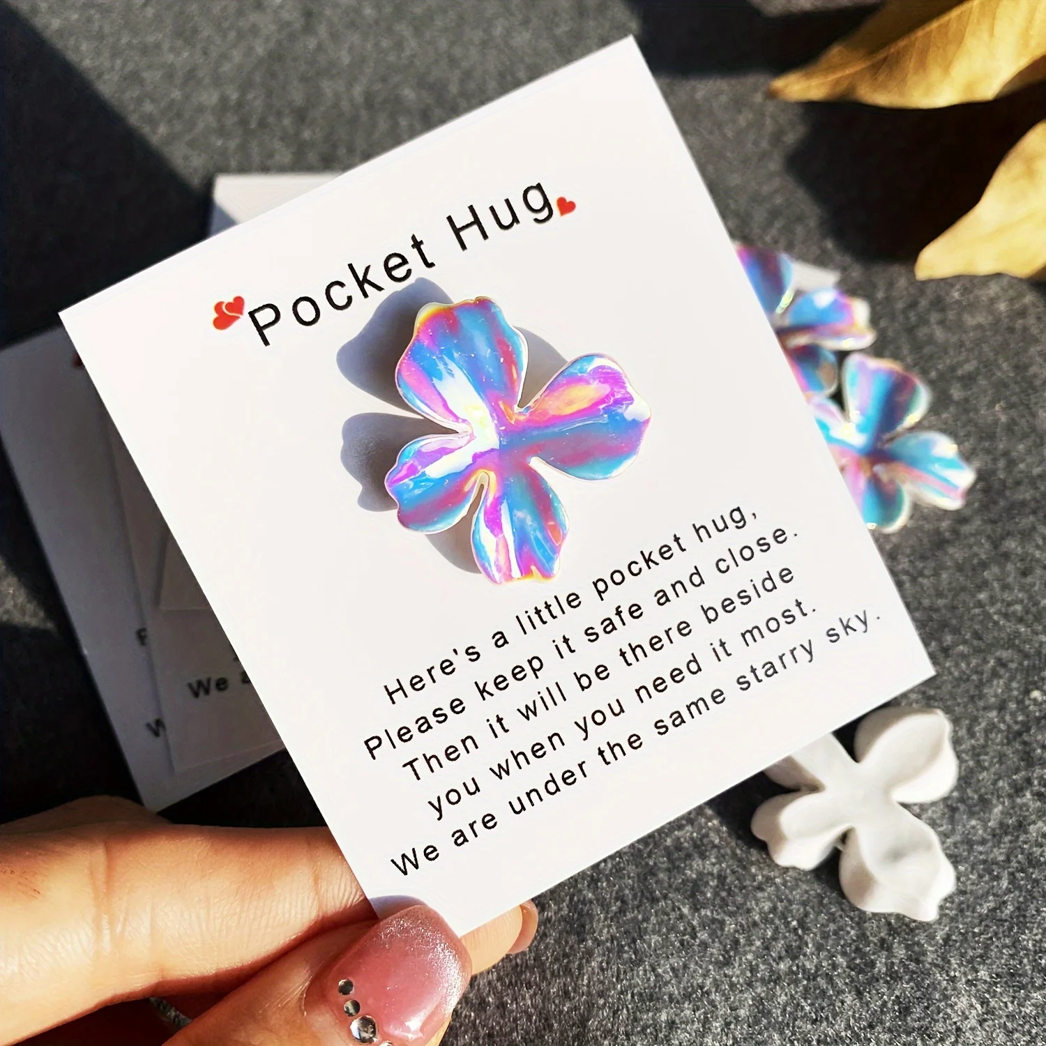 1pc, A Small Love Pocket Hug Card, 3D resin flower greet card，Special Birthday Wedding Party Valentine's Day Gift, Hug Token