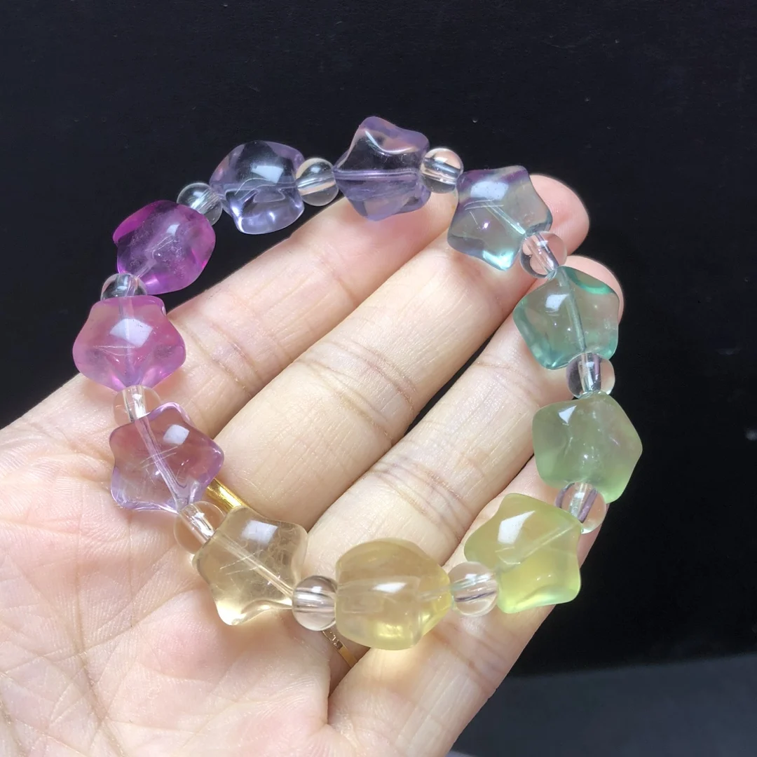 1 Pc Fengbaowu 천연 무지개 형석 스타 팔찌 13MM 비즈 레이키 치유 스톤 여성을위한 패션 쥬얼리 선물