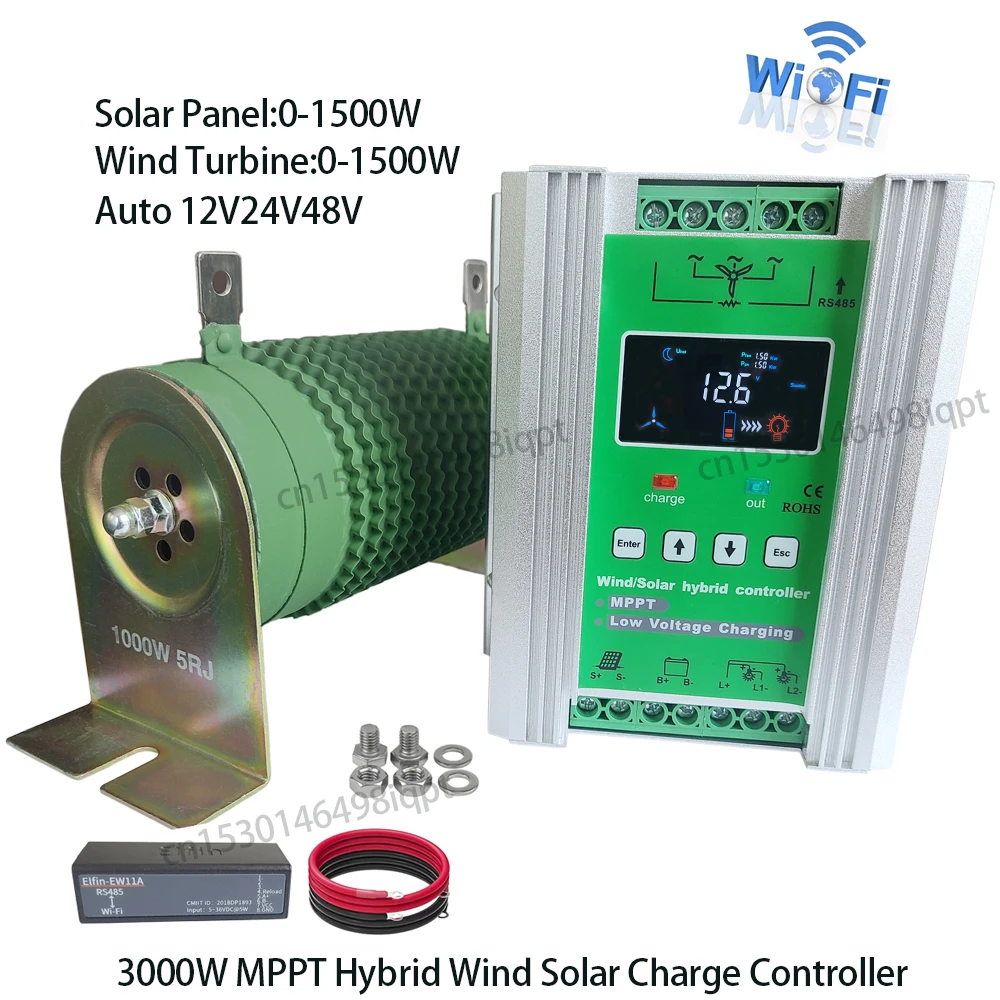 3000W MPPT 하이브리드 바람 태양 충전 부스터 컨트롤러 12V 24V 48V 바람 터빈 태양 전지 패널 충전 레 귤 레이 터 WIFI RS485