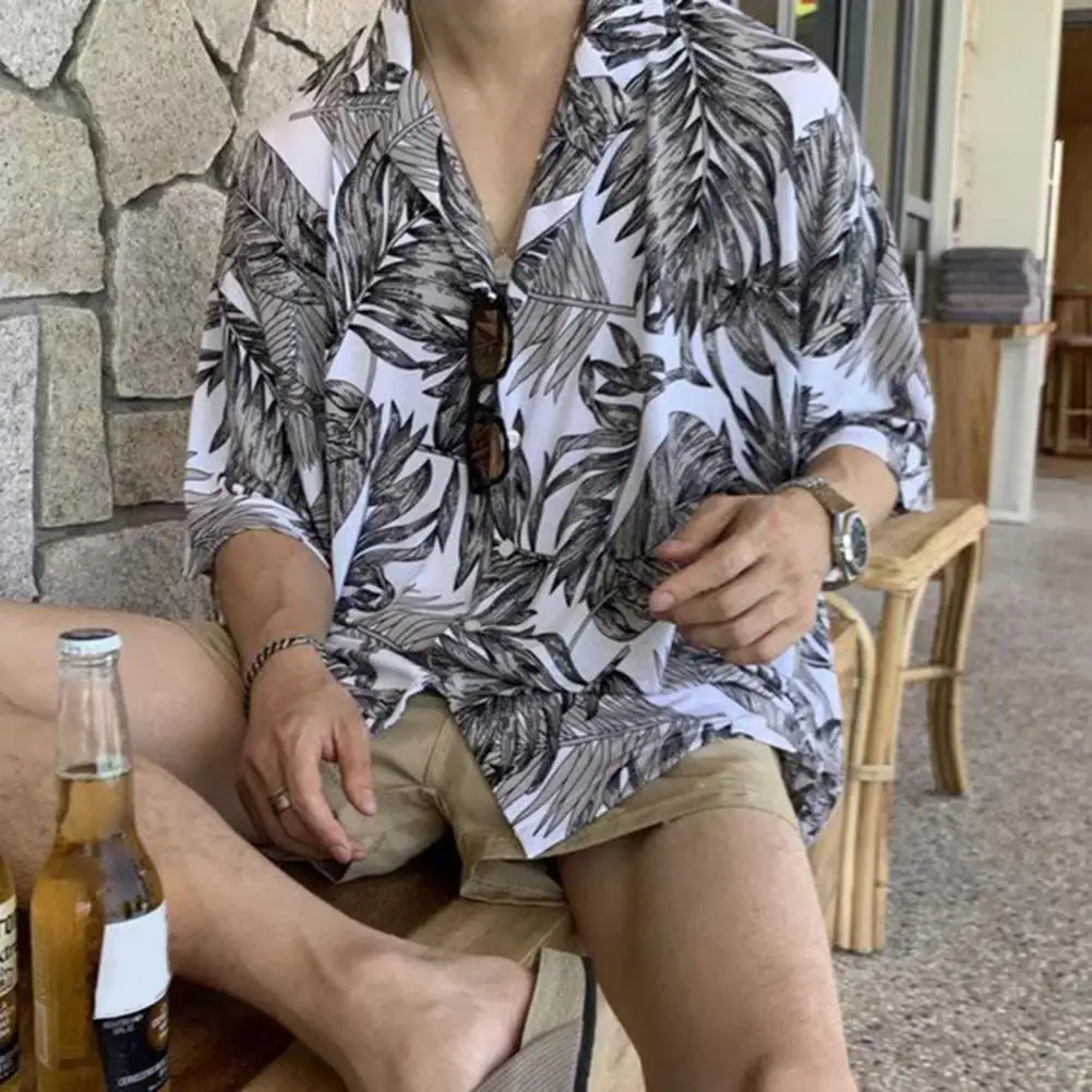 Casual Short Sleeved Shirt Short Sleeved Shirt Hawaiian Shirt Fashion Lapel Short Sleeve Thin Shirts Men Loose Summer Tropical Leaves Printed Hawaiian Shirt Streetwear camisas y blusas