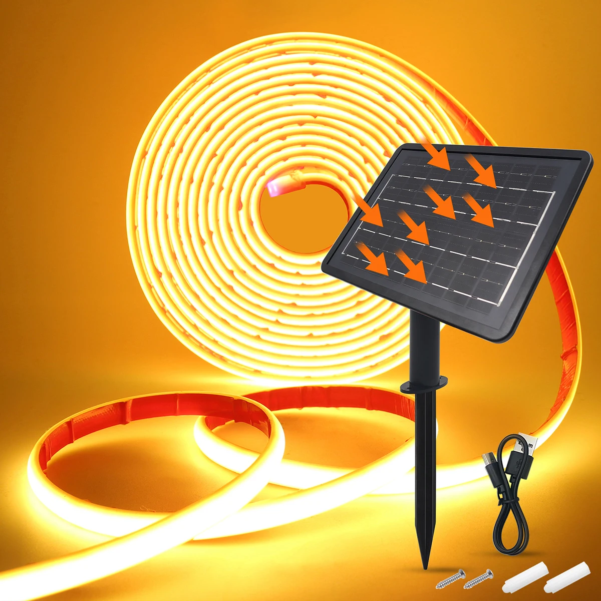 High-Density 24V Solar COB Neon Light Strip - Waterproof Flexible Warm White/Color Options, 320 LEDs/m