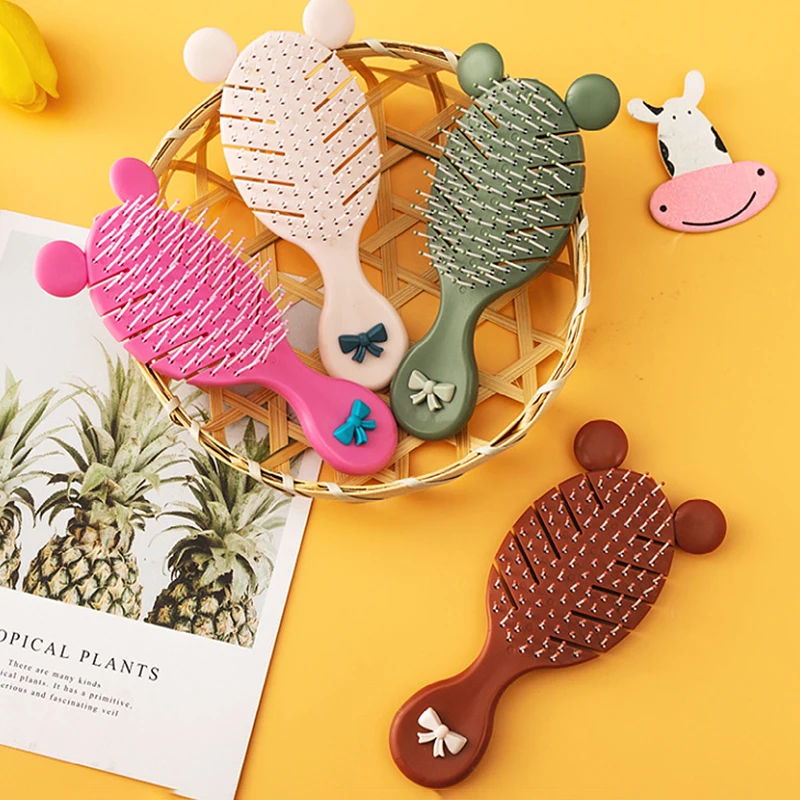 

Children Cute Cartoon Bow Ear Hairbrush Baby Comb Bath Massage Mirror Untangling Hair Brush for Mother Kids Girls Accessories