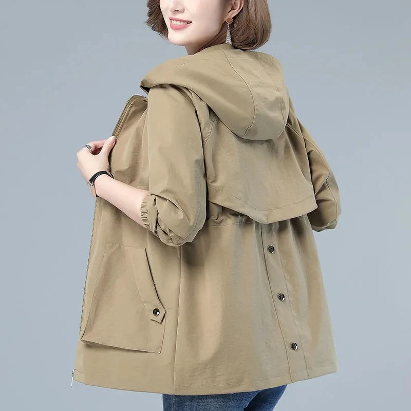 

Women's Jackets 2023 New Autumn Windbreaker Female Hooded Jacket Casual Basic Coat Spring Loose Zipper Lightweight Outerwear