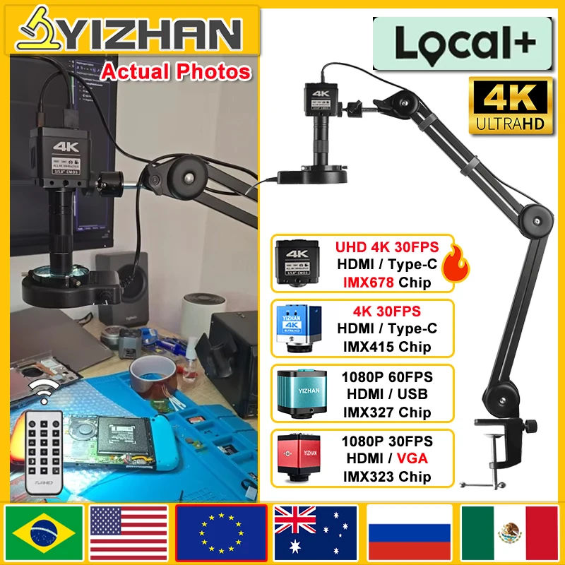 YIZHAN UHD 4K 30FPS Digital Microscope for Electronics IMX687 HDMI/Type-C Camera 150X Adjustable Lens Microscopio Tools Set
