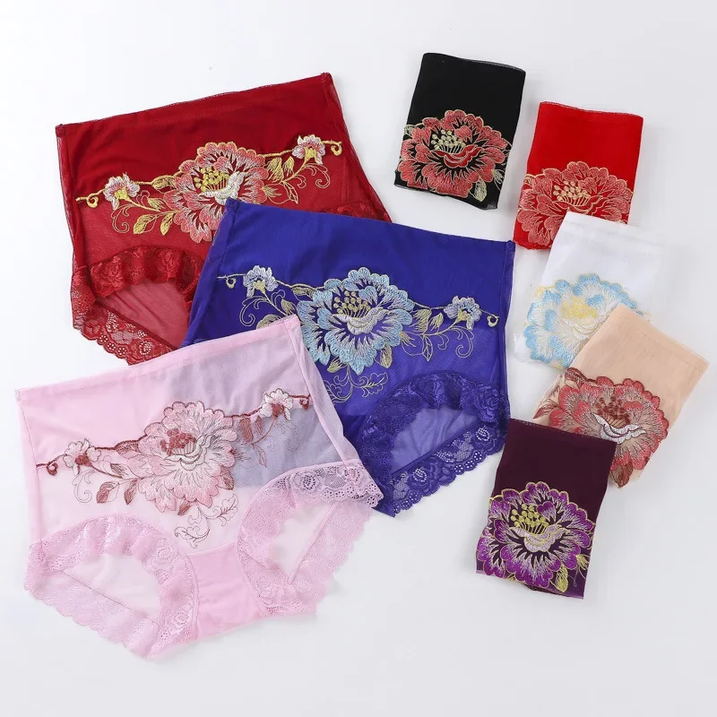 

New Fashion Sexy Lace Underwear for Women Embroidered Lace Traceless Women's Large Mesh High Waist Triangles