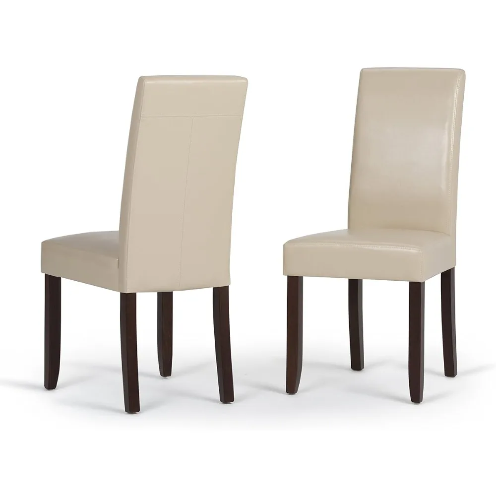 

SIMPLIHOME Acadian Transitional Parson Dining Chair (Set of 2) in Satin Cream Vegan Faux Leather, For the Dining Room